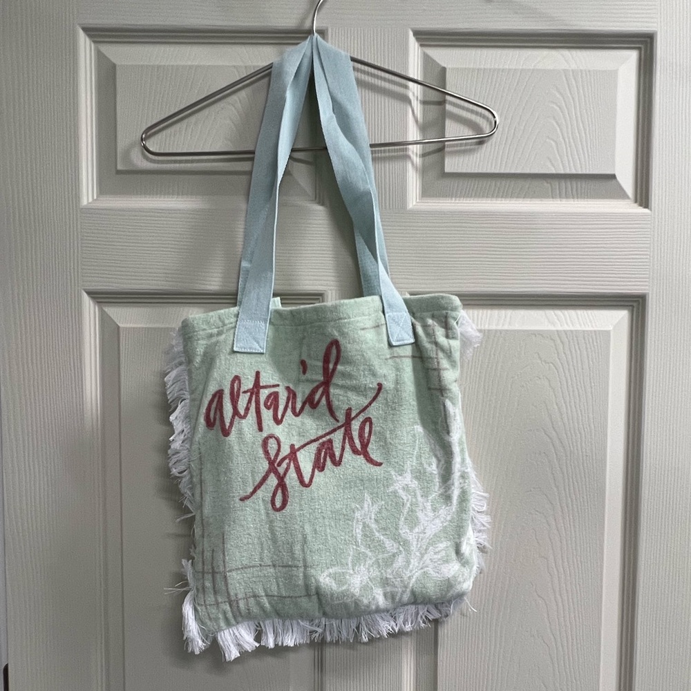 Altar’d State Mint Green and White Beach Towel with Attached Tote Bag - EUC